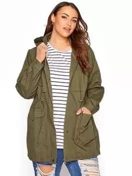 Yours Ladies Washed Cotton Parka - Green, Size 16, Women
