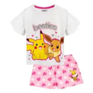Pokemon Girls Besties Pikachu & Eevee Frill Short Pyjama Set (Pack of 3) (11-12 Years) (White/Pink/Yellow)