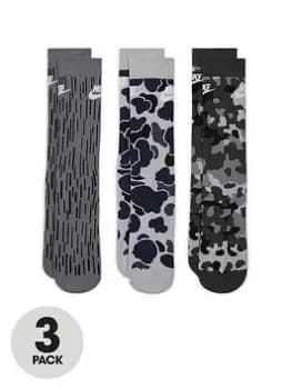 Nike NSW Everyday Essential Camo Print 3 Pack Socks - Grey/Black, Grey/Black, Size L, Men