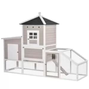 Pawhut Outdoor Wooden Chicken Coop With Removable Tray & Separate Nesting Box - Grey