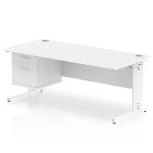 Impulse 1800 Rectangle White Cable Managed Leg Desk White 1 x 2 Drawer