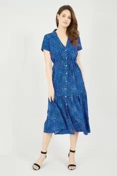 Blue Animal Print Midi Shirt Dress