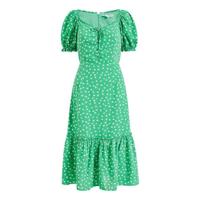 Yumi Green Floral Puff 'Amie' Midi Dress - 8