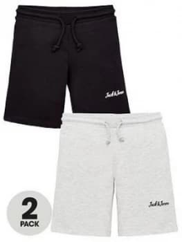 Jack & Jones Junior Boys 2 Pack Sweat Shorts - Black/Light Grey Marl