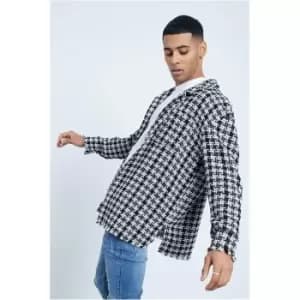 I Saw It First Blue Raw Edge Boxy Tweed Oversized Shacket - Blue