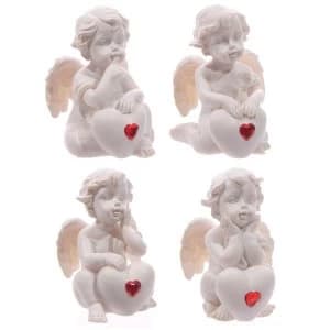 Seated Love Cherub Red Heart Gem (Pack Of 4) Ornament