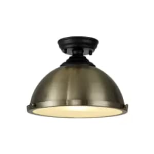 Dresden Flush Ceiling Lamp E27 With Round 31cm Metal Shade Matt Black, Antique Brass, Frosted White