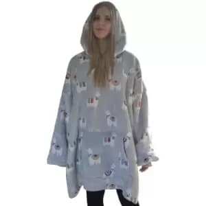 Oversized Llamas Grey Sherpa Hoodie Blanket Throw Kangaroo Pocket One Size Fit for Adults and Teens - Grey - Urban Unique