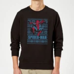 Marvel Comics Spider-Man Leap Knit Black Christmas Sweatshirt - L - Black