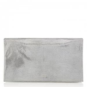 Biba Foldover Chain Strap Leather Clutch - Silver