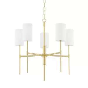 Olivia 5 Light Chandelier Brass, Belgium Linen, 2700K