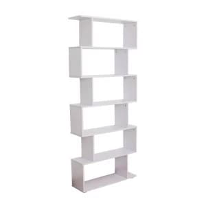 HOMCOM 6 Shelves Bookshelf S Shape-White