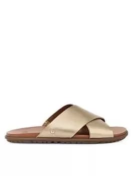 UGG Solivan Crossband Flat Sandals - Pale Gold Metallic, Gold, Size 3, Women