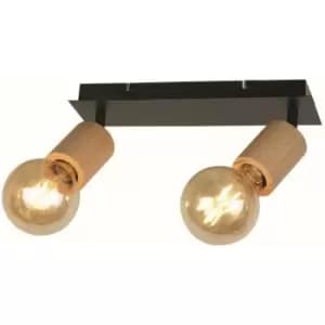 Searchlight Lighting - Searchlight Spinny 2 Light Spotlight, Wood & Black Metal