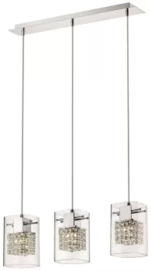 Spring 3 Light Ceiling Pendant Chrome Glass Three Bar, G9