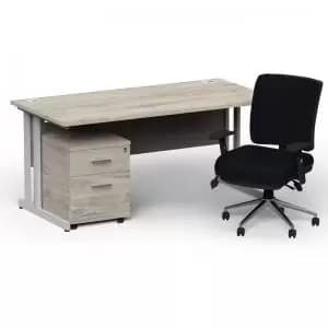 Impulse 1600800 Silver Cant Desk Grey Oak 2 Dr Mobile Ped & Chiro