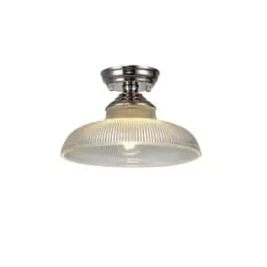 Dresden Flush Ceiling Lamp E27 With Round 30cm Glass Shade Polished Nickel, Clear