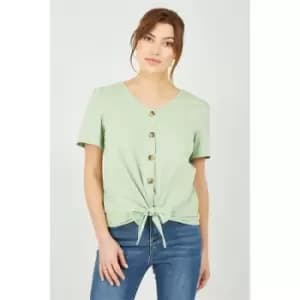 Yumi Green Button Tie Jersey T-Shirt - Green