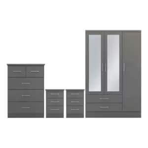 Seconique Nevada 3 Door 2 Drawer Wardrobe Bedroom Set - 3D Effect Grey