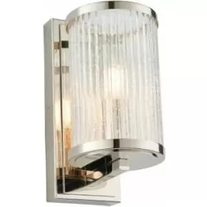 Loops - Dimmable LED Wall Light Nickel & Ribbed Bubble Glass Shade Hanging Lamp Fitting