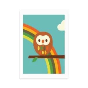 East End Prints Owl and Rainbow Print Brown/White