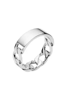 Platinum Plated Recycled Sterling Silver ID Bar Curb Chain Ring