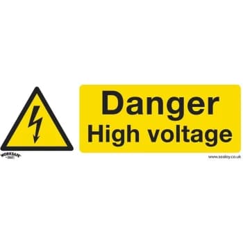 SS48P10 Warning Safety Sign - Danger High Voltage - Rigid Plastic - Pack of 10 - Sealey