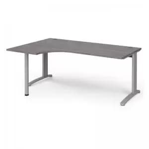 TR10 left hand ergonomic desk 1800mm - silver frame and grey oak top
