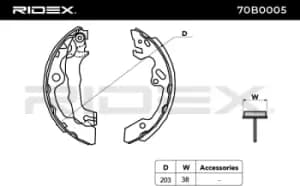 RIDEX Brake Shoes 70B0005 Brake Shoe Set,Brake Lining FORD,FOCUS (DAW, DBW),FOCUS Kombi (DNW),FOCUS Stufenheck (DFW),Focus Mk1 Kasten / Kombi (DNW)