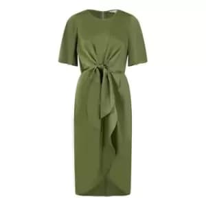 Yumi Green Satin Tie Detail Midi Dress - Green