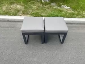 Fimous 2 Pcs Dark Grey Aluminum Outdoor Small Footstool Set with Seat Cushion