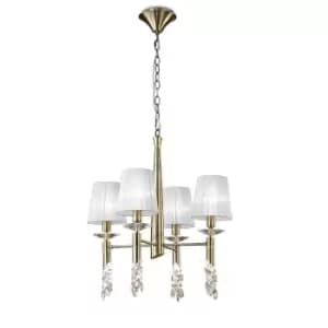 Tiffany Pendant 4+4 Light E14+G9, Antique Brass With White Shades & Clear Crystal