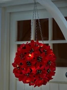 Three Kings 30 Cm Light Up Poinsettia Ball Outdoor Christmas Decoration