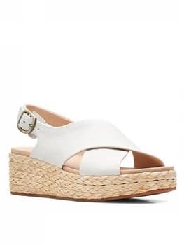 Clarks Kimmei Cross Leather Wedge Sandal - White Leather, Size 4, Women