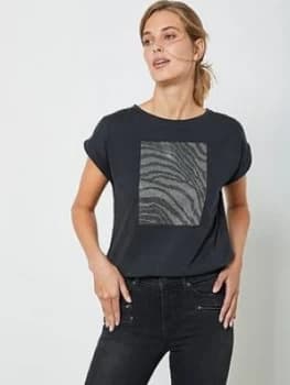 Mint Velvet Grey Zebra Studded T-Shirt, Grey Size M Women