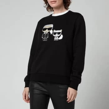 KARL LAGERFELD Womens Organic Ikonik Karl & Choupette Sweatshirt - Black - L