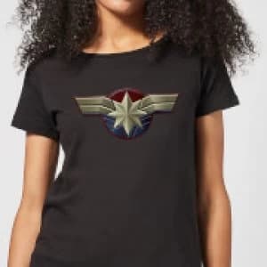Captain Marvel Chest Emblem Womens T-Shirt - Black