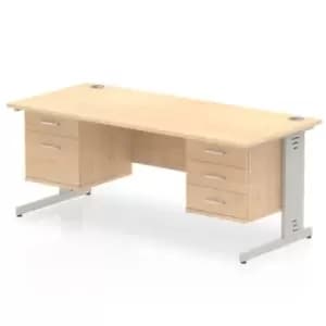 Impulse 1800 Rectangle Silver Cable Managed Leg Desk MAPLE 1 x 2 Drawer 1 x 3 Drawer Fixed Ped