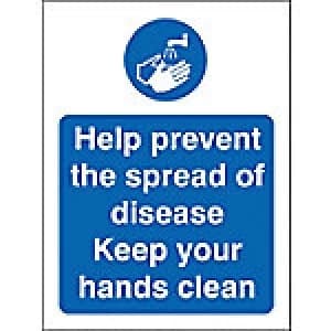 Stewart Superior Health and Safety Sign Help prevent the spread of disease, keep your hands clean Plastic 20 x 15 cm