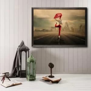 Red Umbrella Multicolor Decorative Framed Wooden Painting