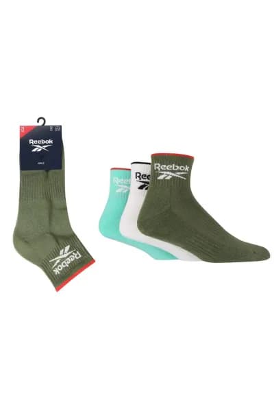 Reebok Fashion Ankle Socks 3 Pack - Green Mix, Green, Size 6.5-8, Women