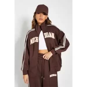 I Saw It First Michigan Graphic Stripe Funnel Neck Sweatshirt - Brown