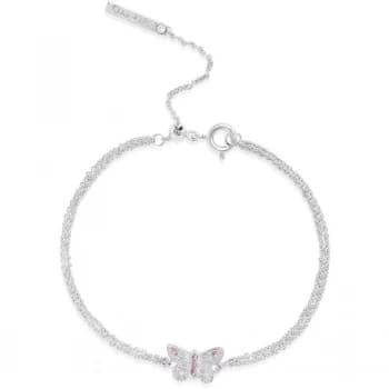 Bejewelled Butterfly Silver & Pink Crystal Bracelet