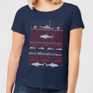 Jaws Great White Christmas Womens T-Shirt - Navy - L