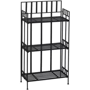 Portable Retro 3-Tier Garden Plant Stand Metal Flower Display Rack - Black - Outsunny