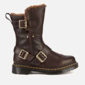 Dr. Martens Womens Kristy Mid Leather Biker Boots - Bitter Chocolate - UK 3