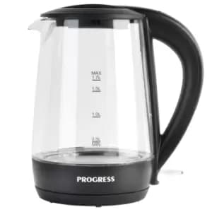 Progress EK3987P 1.7L 2200W Illuminating Glass Jug Kettle with Blue LED Lights - Black