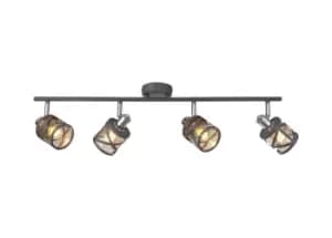 4 Bar Light Spotlight E14, Matt Grey, Polished Chrome, Cognac