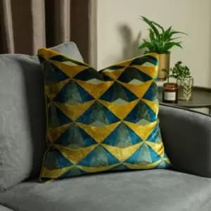 Leveque Velvet Jacquard Cushion Teal/Gold, Teal/Gold / 50 x 50cm / Polyester Filled