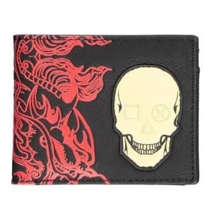 Sony Playstation Skull Badge with All-Over Japanese Print Male Bi-fold Wallet - Black